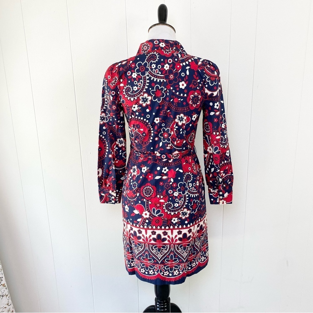 NWT Talbots Paisley Poplin Shirt Dress Size 2P Red Blue Old Money Cotton Belted - Picture 3 of 15
